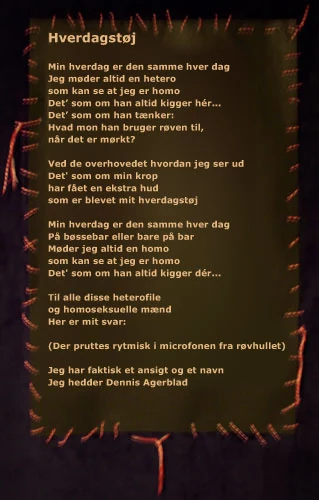 Tekstilværk med digtet “Hverdagstøj”.